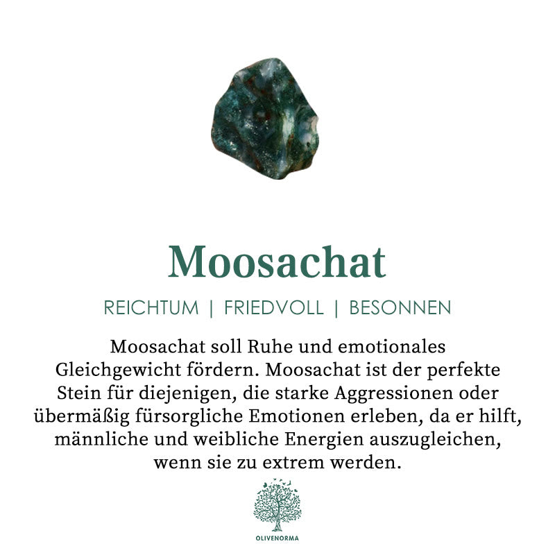 Olivenorma 2-tlg. Moosachat-Weißzirkon-Fünfklauenring