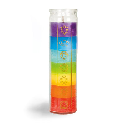 Olivenorma 7 Chakra Kerze Andachtskerze mit transparentem Glas