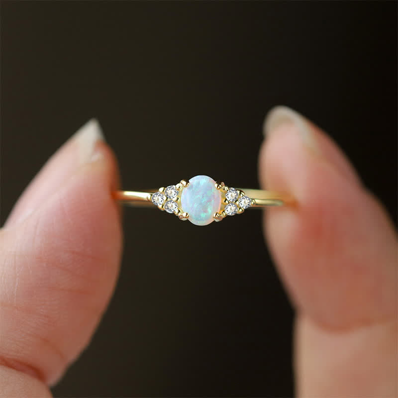 Olivenorma Silber Weißer Opal Weißer Zirkon Schlichter Ring