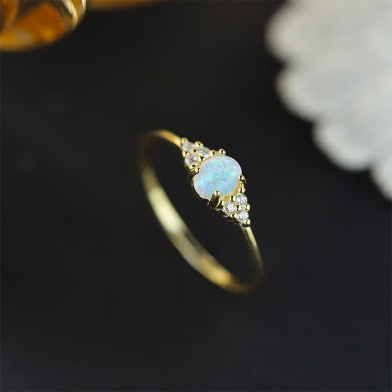 Olivenorma Silber Weißer Opal Weißer Zirkon Schlichter Ring