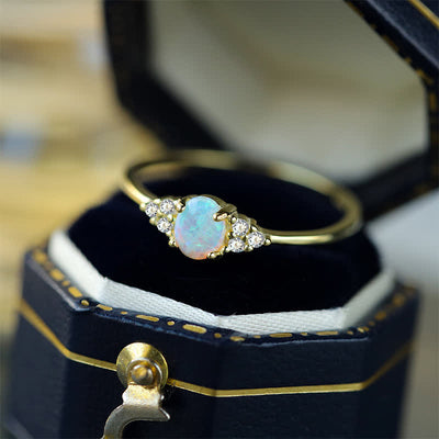 Olivenorma Silber Weißer Opal Weißer Zirkon Schlichter Ring