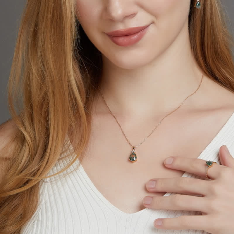 Olivenorma Golden Moss Achat Wassertropfen Schmuckset - image 6