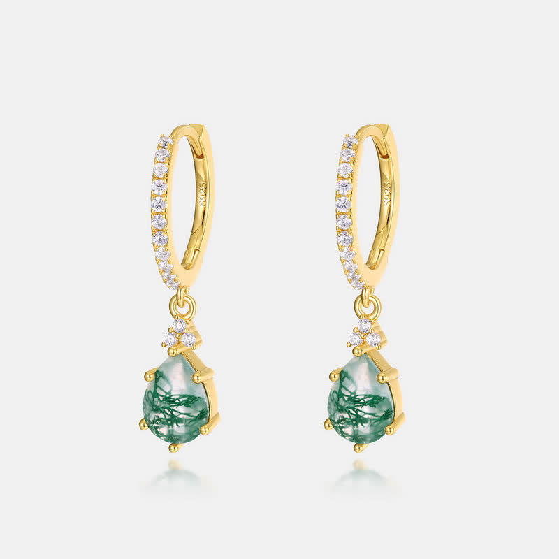 Olivenorma Golden Moss Achat Wassertropfen Schmuckset