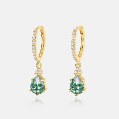 Olivenorma Golden Moss Achat Wassertropfen Schmuckset