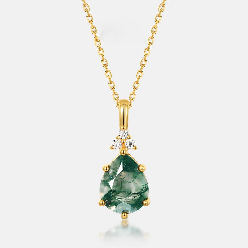 Olivenorma Golden Moss Achat Wassertropfen Schmuckset - 40+5 cm - Halskette - image 1