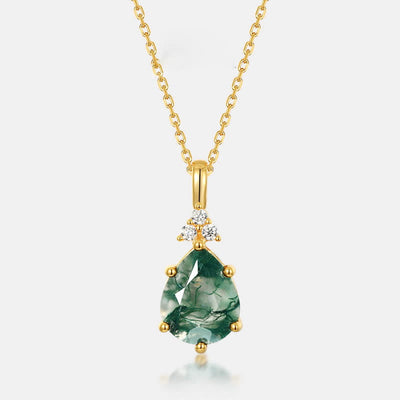 Olivenorma Golden Moss Achat Wassertropfen Schmuckset - 40+5 cm - Halskette - image 1