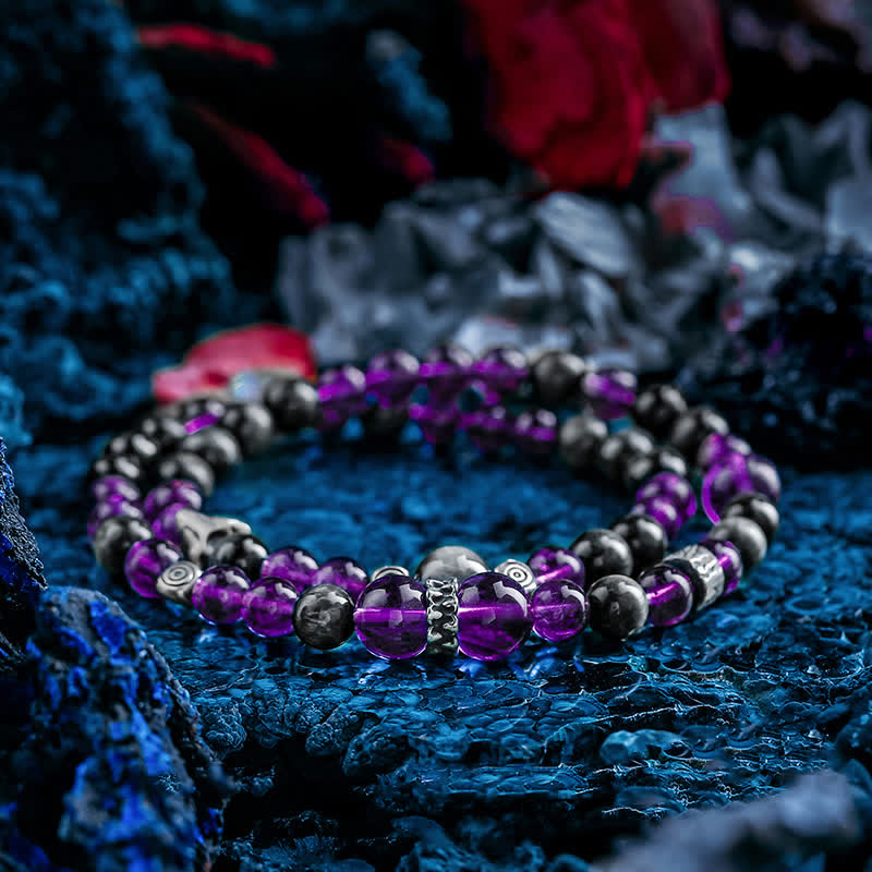 Olivenorma Herren-Perlenarmband aus natürlichem Amethyst 