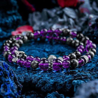 Olivenorma Herren-Perlenarmband aus natürlichem Amethyst 