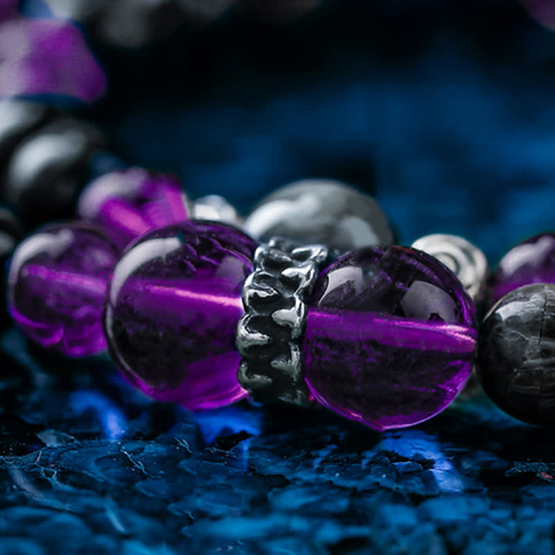 Olivenorma Herren-Perlenarmband aus natürlichem Amethyst 