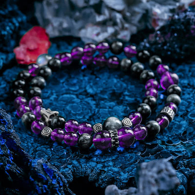 Olivenorma Herren-Perlenarmband aus natürlichem Amethyst 