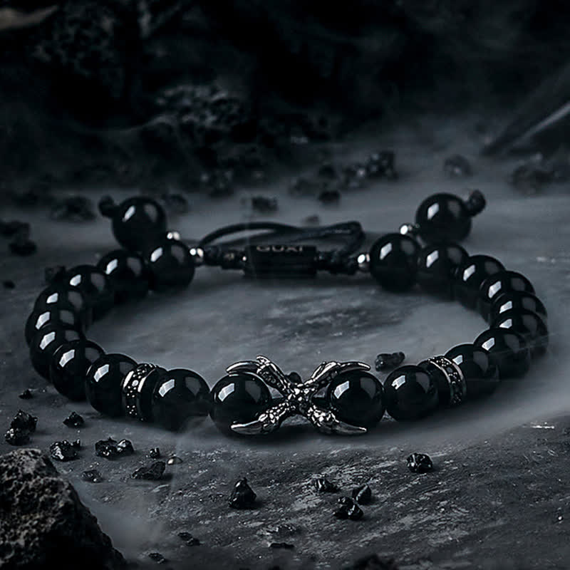 Olivenorma Herren-Perlenarmband aus natürlichem Obsidian und grauem Jaspis 