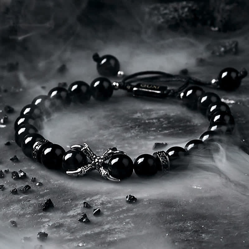 Olivenorma Herren-Perlenarmband aus natürlichem Obsidian und grauem Jaspis 