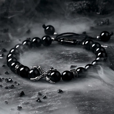 Olivenorma Herren-Perlenarmband aus natürlichem Obsidian und grauem Jaspis 