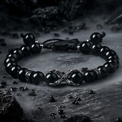 Olivenorma Herren-Perlenarmband aus natürlichem Obsidian und grauem Jaspis 