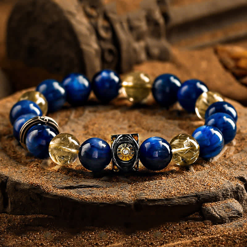 Olivenorma Herren-Perlenarmband mit natürlichem blauen Tigerauge 