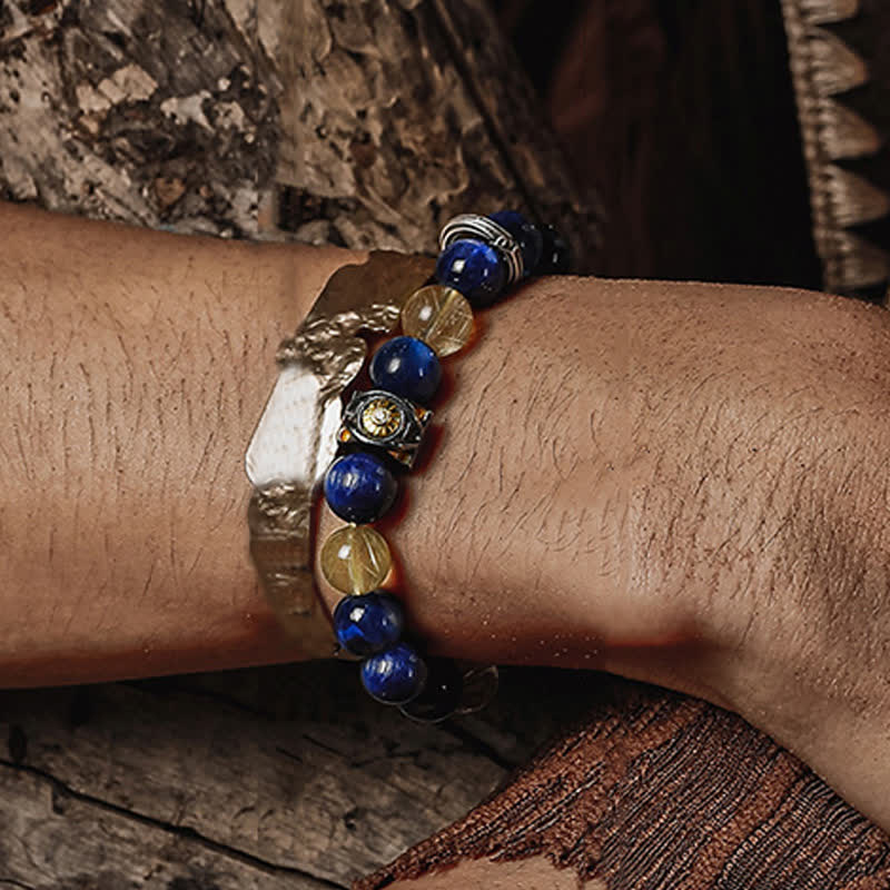 Olivenorma Herren-Perlenarmband mit natürlichem blauen Tigerauge 