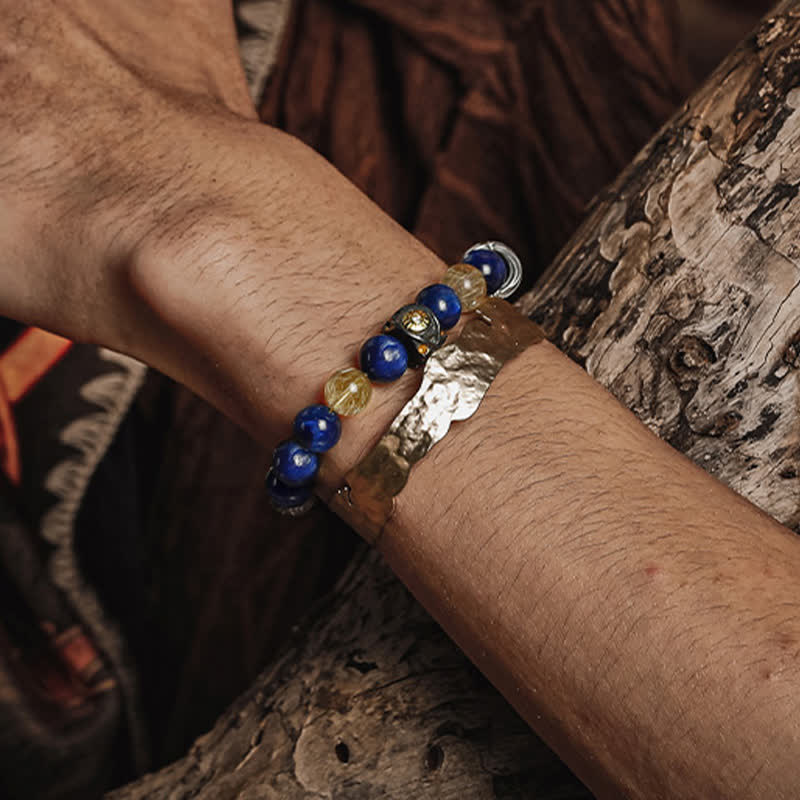 Olivenorma Herren-Perlenarmband mit natürlichem blauen Tigerauge 