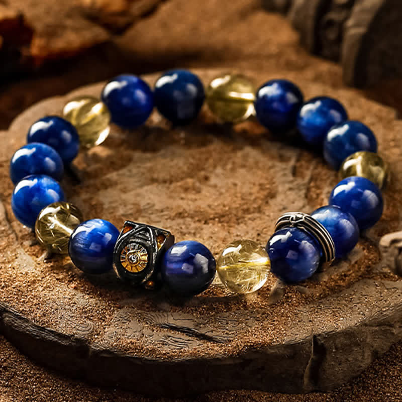 Olivenorma Herren-Perlenarmband mit natürlichem blauen Tigerauge 