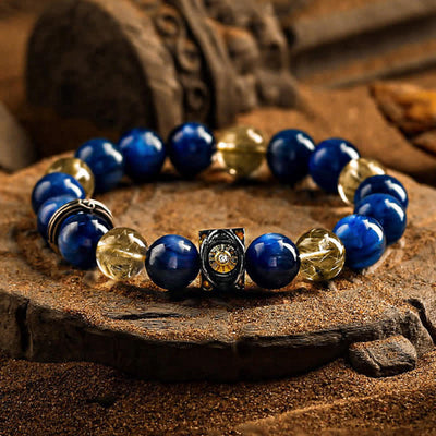 Olivenorma Herren-Perlenarmband mit natürlichem blauen Tigerauge 