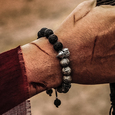 Olivenorma Perlenarmband aus natürlichem Lavastein für Herren 