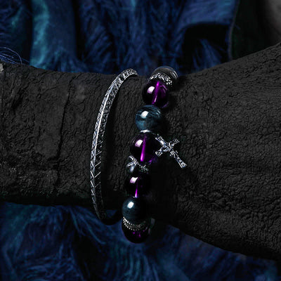 Olivenorma Amethyst Obsidian Blau Apatit Herren Perlenarmband