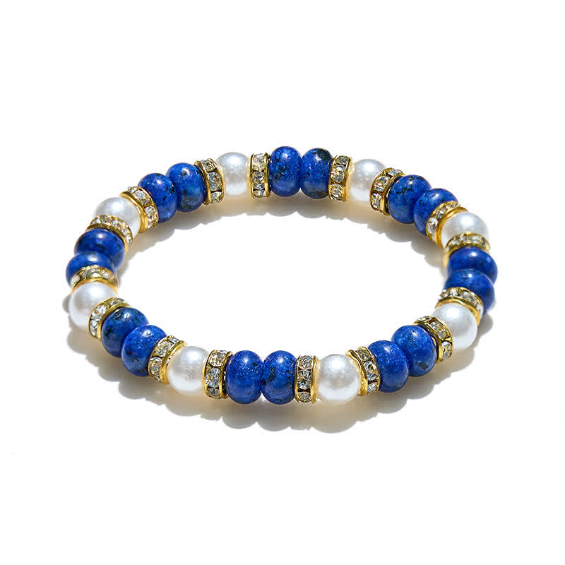 Olivenorma Damen-Armband mit natürlichem Süßwasserperle und Lapislazuli