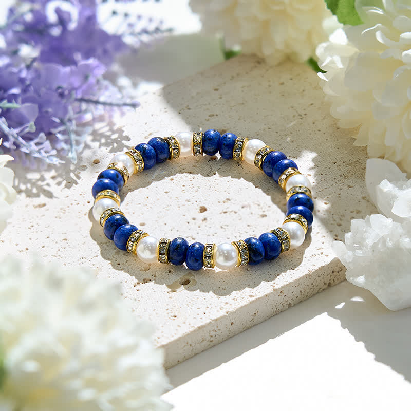 Olivenorma Damen-Armband mit natürlichem Süßwasserperle und Lapislazuli