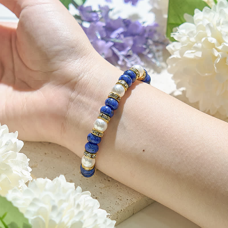 Olivenorma Damen-Armband mit natürlichem Süßwasserperle und Lapislazuli