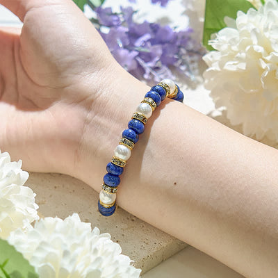 Olivenorma Damen-Armband mit natürlichem Süßwasserperle und Lapislazuli