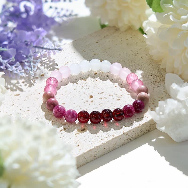 Olivenorma Damen-Armband mit natürlichen rosa Kristallperlen, 8 mm 