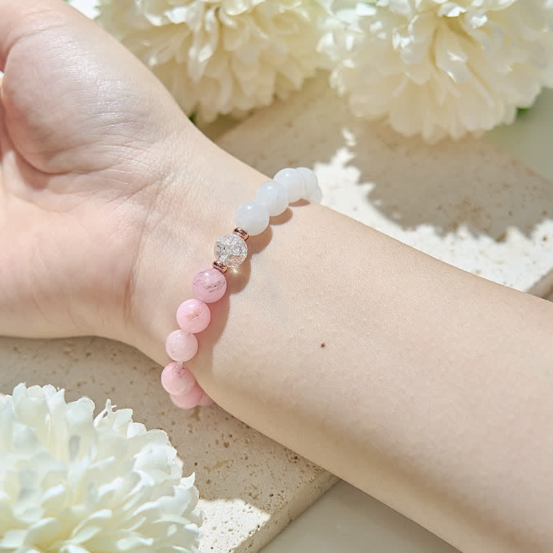 Olivenorma Armband mit Perlen aus klarem Kristall und rosa Opal