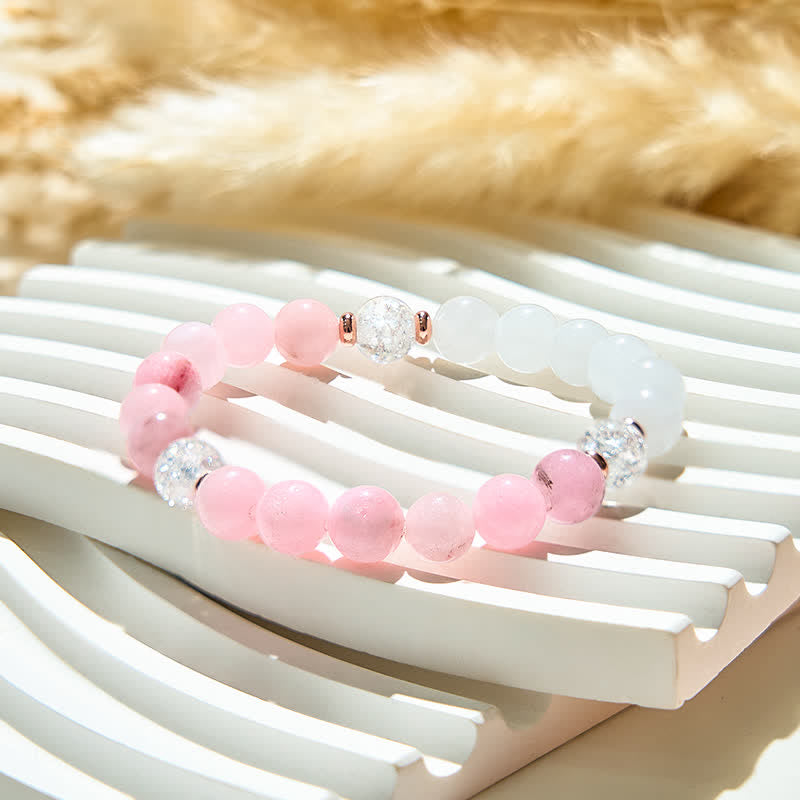 Olivenorma Armband mit Perlen aus klarem Kristall und rosa Opal