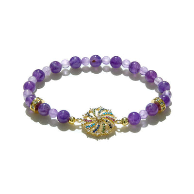 Olivenorma Armband mit Windmühlen-Anhänger aus Metall und Amethyst-Perlen, bunt, Zirkonia