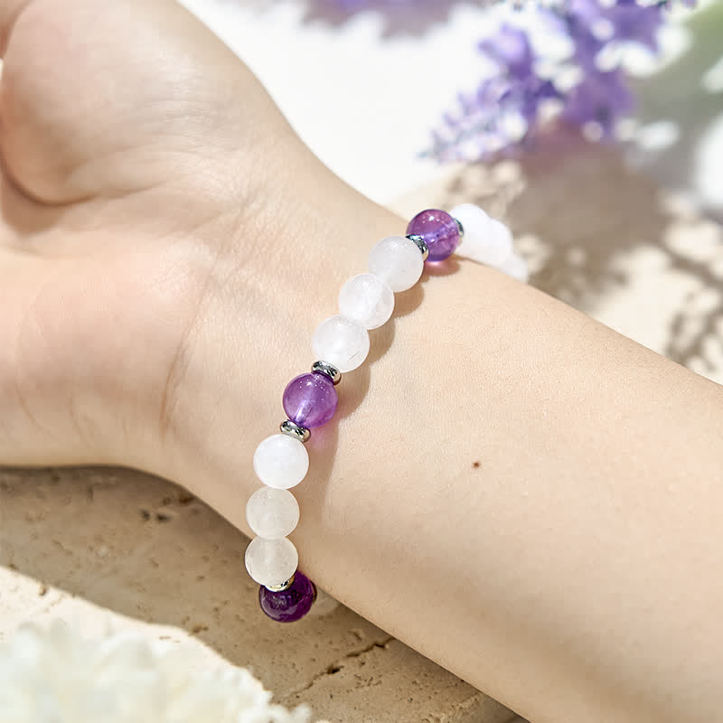 Olivenorma Armband mit Perlen aus natürlichem Amethyst und klarem Kristall