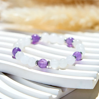 Olivenorma Armband mit Perlen aus natürlichem Amethyst und klarem Kristall