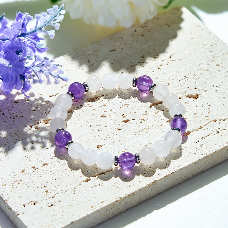 Olivenorma Armband mit Perlen aus natürlichem Amethyst und klarem Kristall