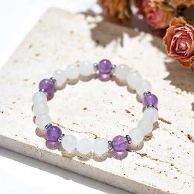 Olivenorma Armband mit Perlen aus natürlichem Amethyst und klarem Kristall 