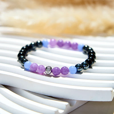 Olivenorma Armband mit natürlichen Amethyst-Hämatit-Obsidian-Perlen