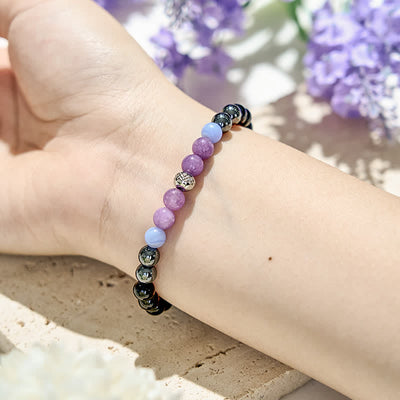 Olivenorma Armband mit natürlichen Amethyst-Hämatit-Obsidian-Perlen