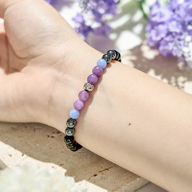 Olivenorma Armband mit natürlichen Amethyst-Hämatit-Obsidian-Perlen 