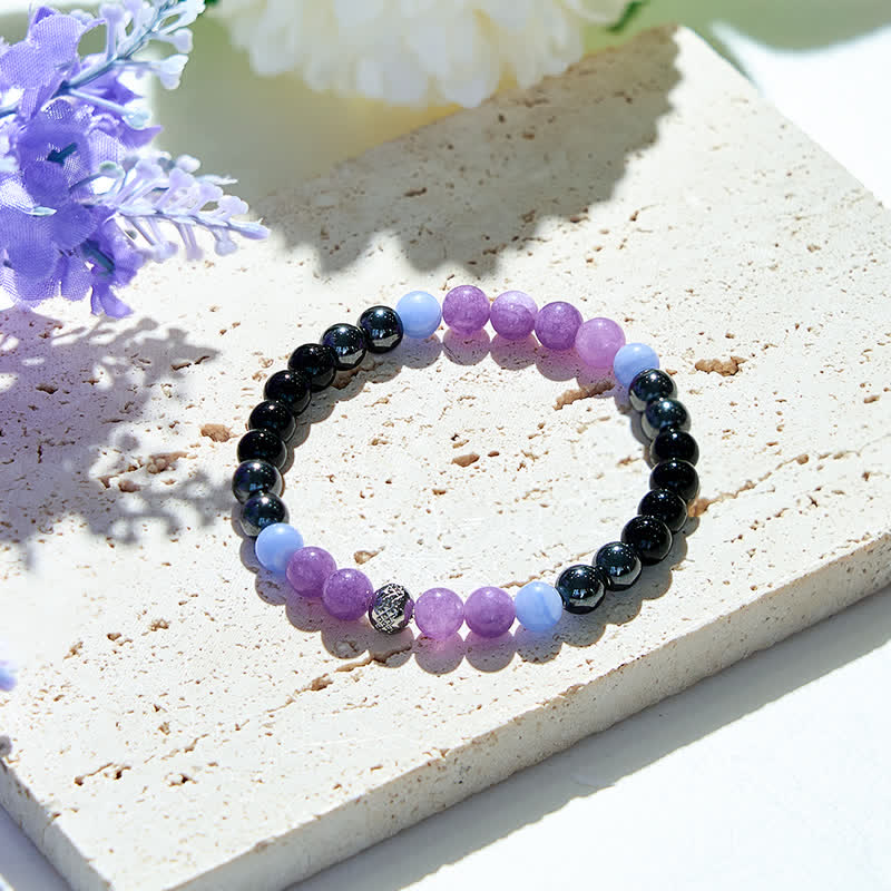 Olivenorma Armband mit natürlichen Amethyst-Hämatit-Obsidian-Perlen