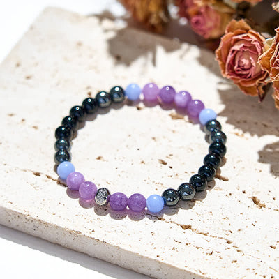 Olivenorma Armband mit natürlichen Amethyst-Hämatit-Obsidian-Perlen