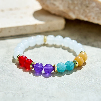 Olivenorma Armband mit Perlen aus natürlichem Amethyst und Aquamarin in klarem Kristall