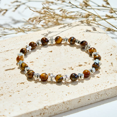 Olivenorma Armband mit Kreuzperlen aus natürlichem Tigerauge und Metall - Tigerauge - image 0