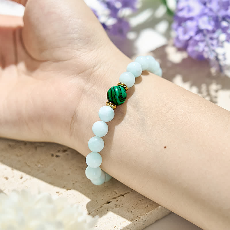 Olivenorma Armband mit natürlichen Amazonit-Malachit-Perlen 