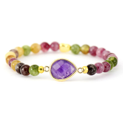 Olivenorma Armband mit natürlichen Amethyst-Turmalin-Perlen