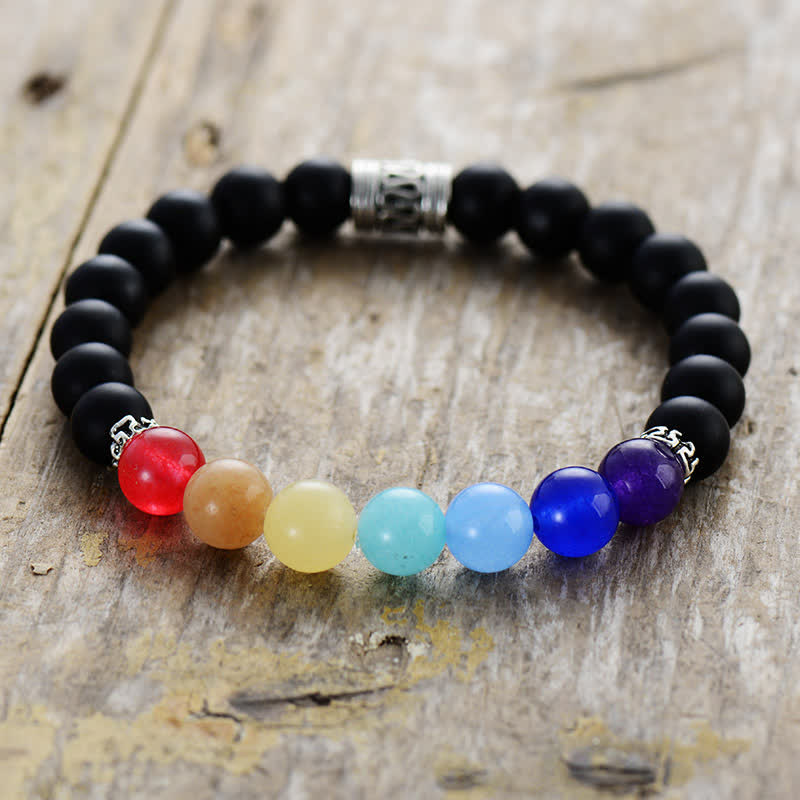 Olivenorma Armband mit natürlichen Chakra-Perlen aus schwarzem Onyx