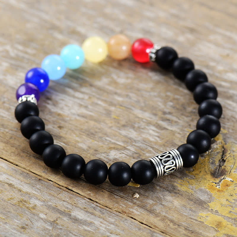 Olivenorma Armband mit natürlichen Chakra-Perlen aus schwarzem Onyx