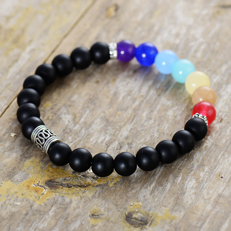 Olivenorma Armband mit natürlichen Chakra-Perlen aus schwarzem Onyx