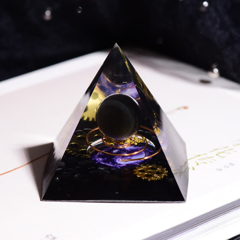 Olivenorma Obsidian Metallspule Orgon-Pyramide